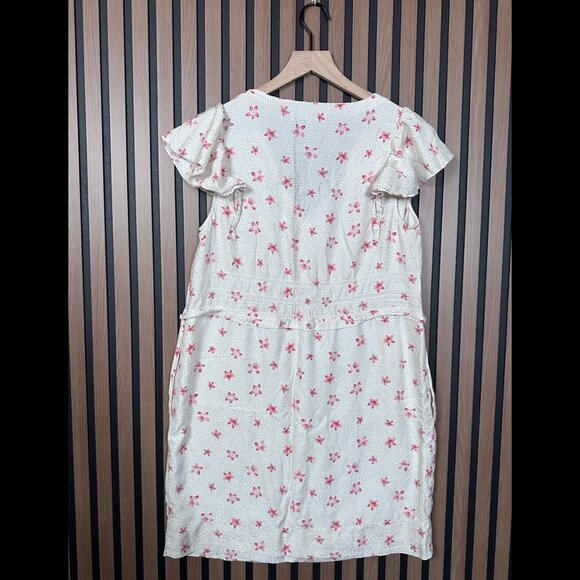 Rebecca Taylor Dress Medium V Neck Floral Pocket Metallic Polka Dot Ruffled Silk - Picture 2 of 10